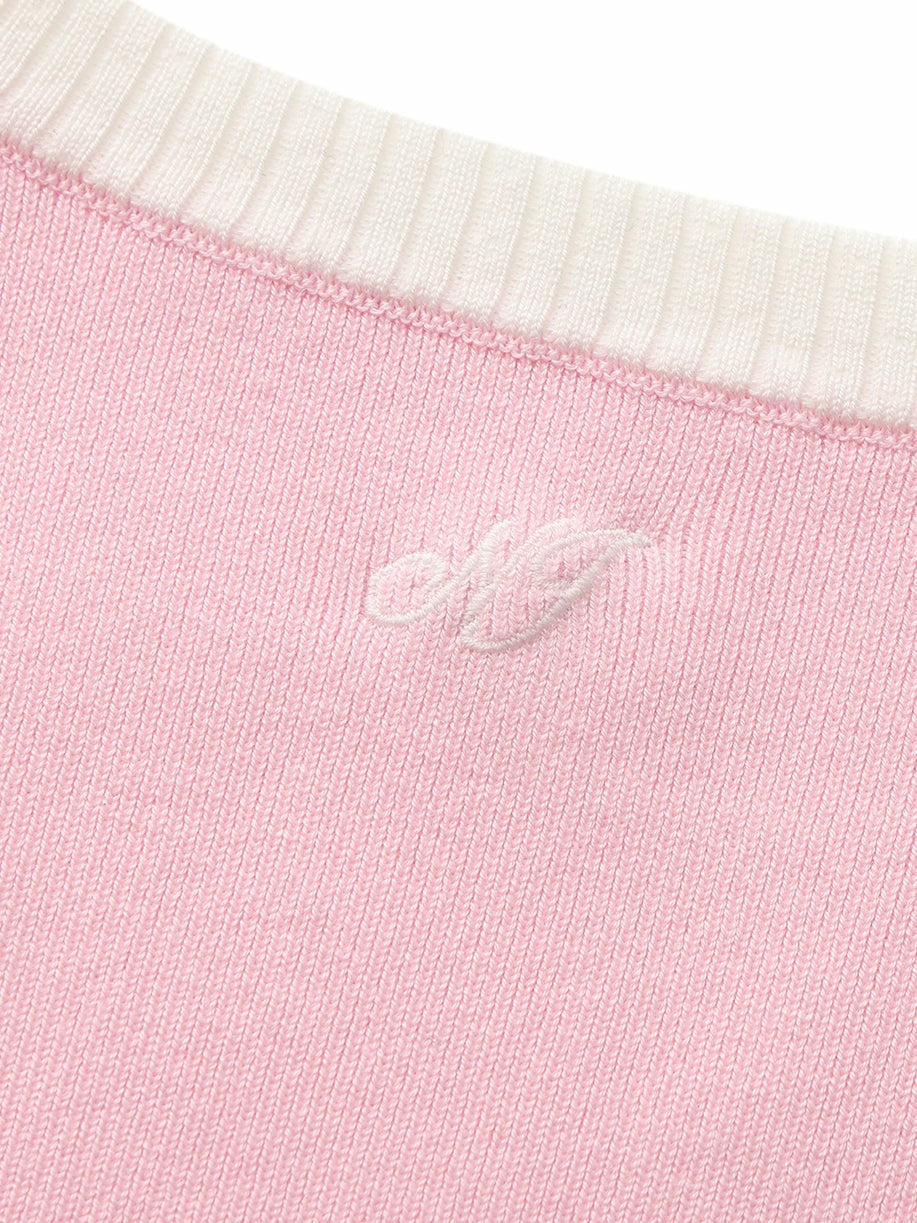 Pink Contrast-Trim Knit Vest with Pearl Buttons | Nana Jacqueline
