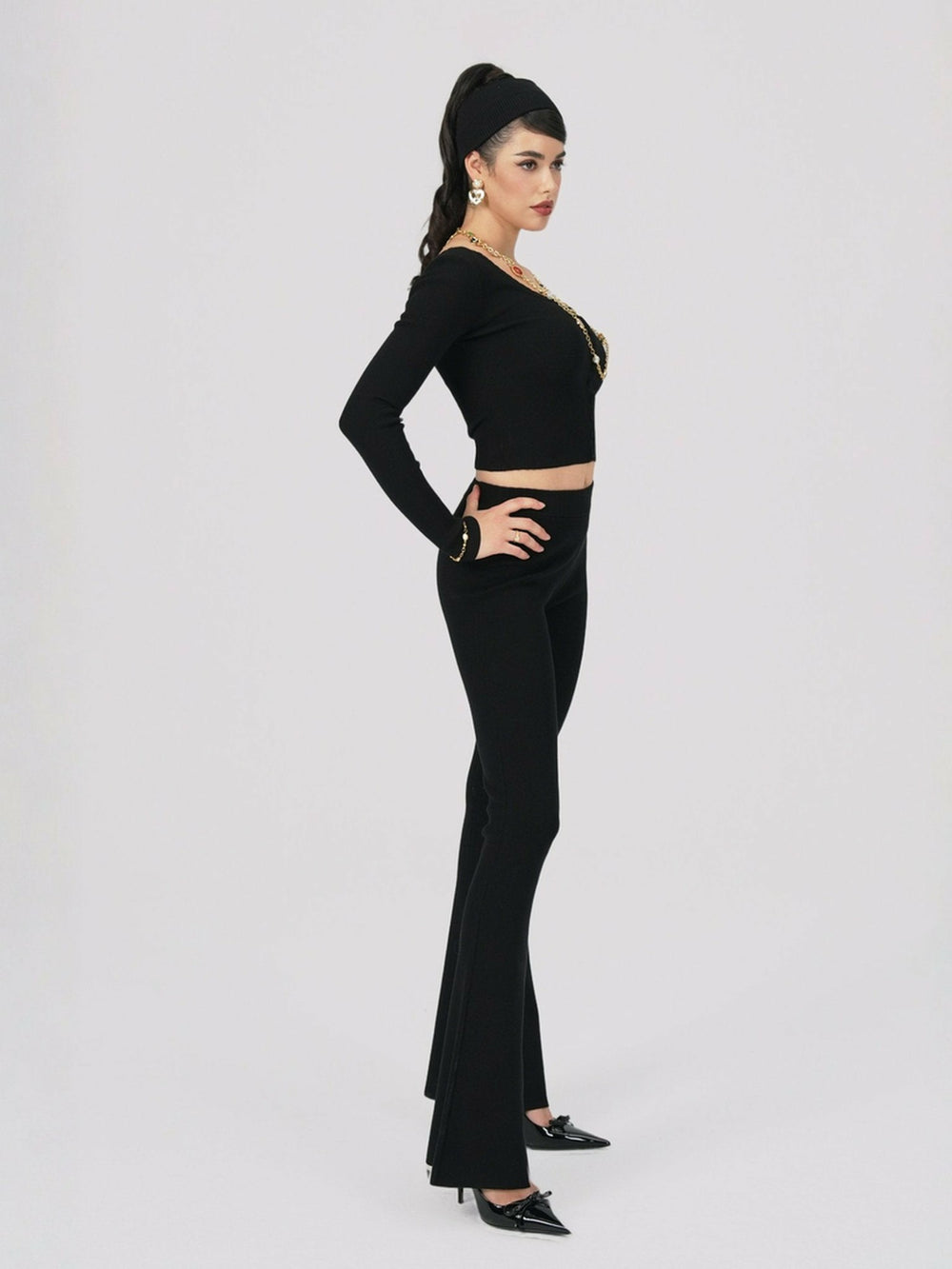 Holly Pants: Black Knit Pants for Resort Brunch | Nana Jacqueline