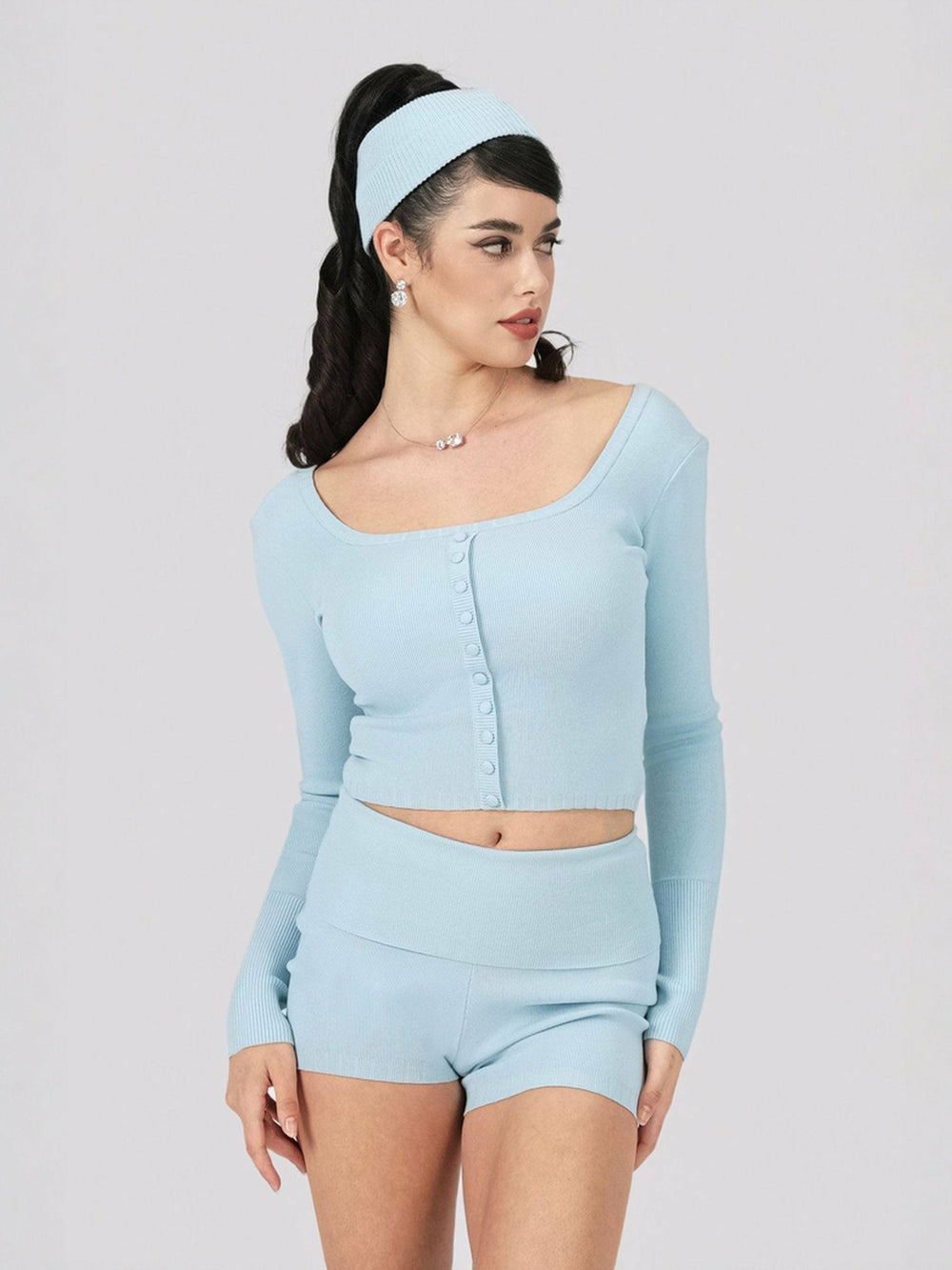 Holly Shorts: Blue Knit Shorts for Resort Vacation | Nana Jacqueline