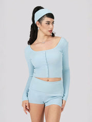 Holly Shorts: Blue Knit Shorts for Resort Vacation | Nana Jacqueline