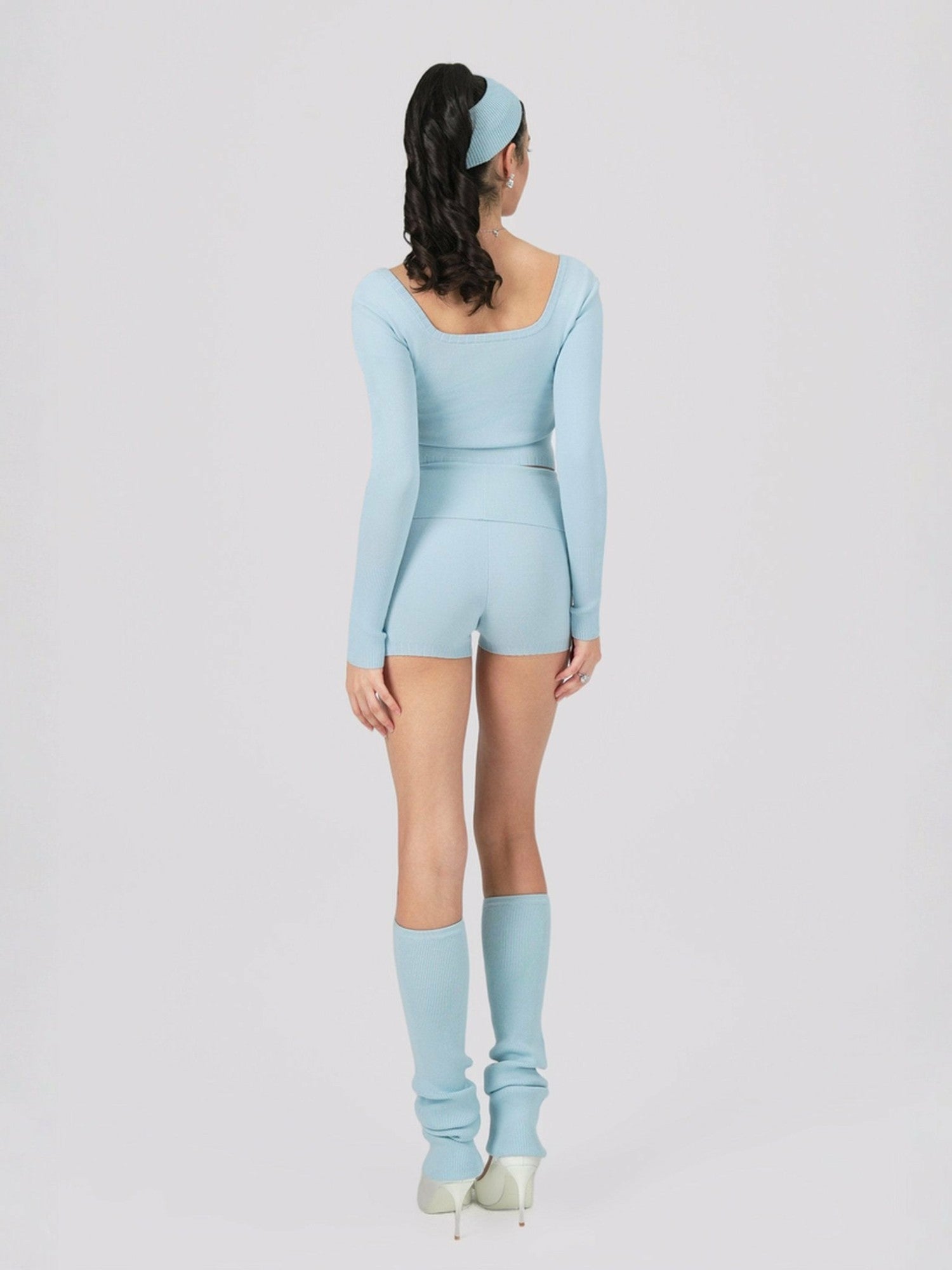 Holly Shorts: Blue Knit Shorts for Resort Vacation | Nana Jacqueline