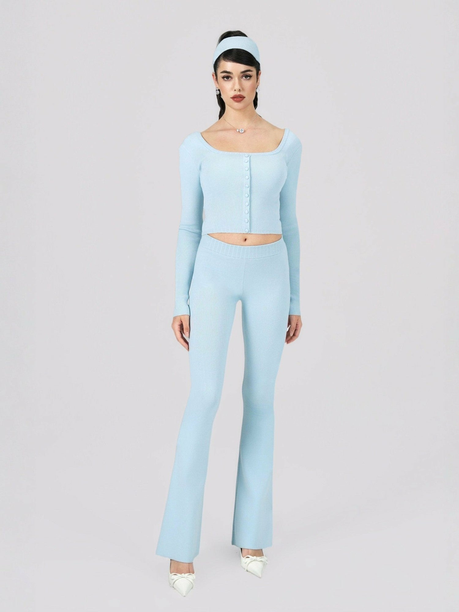Holly Pants: Blue Knit Pants for Resort Outfit | Nana Jacqueline