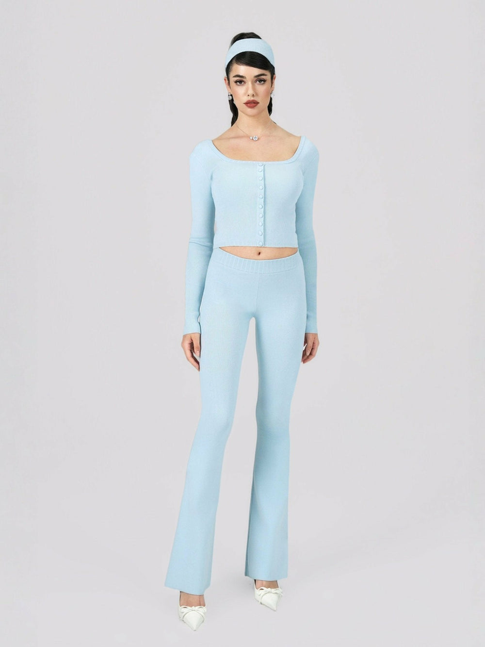 Holly Pants: Blue Knit Pants for Resort Outfit | Nana Jacqueline
