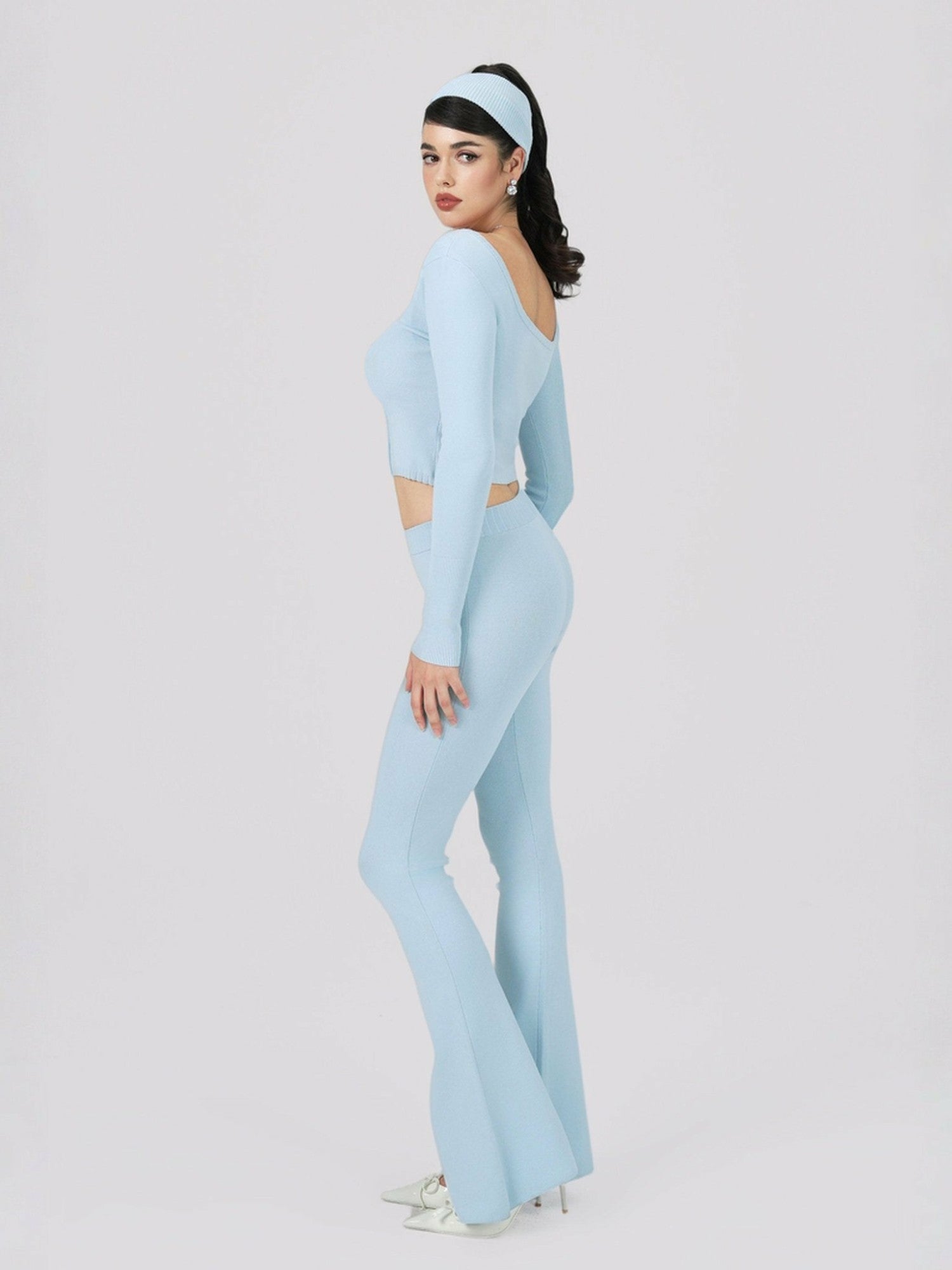 Holly Pants: Blue Knit Pants for Resort Outfit | Nana Jacqueline