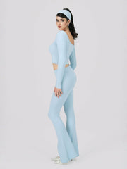Holly Pants: Blue Knit Pants for Resort Outfit | Nana Jacqueline