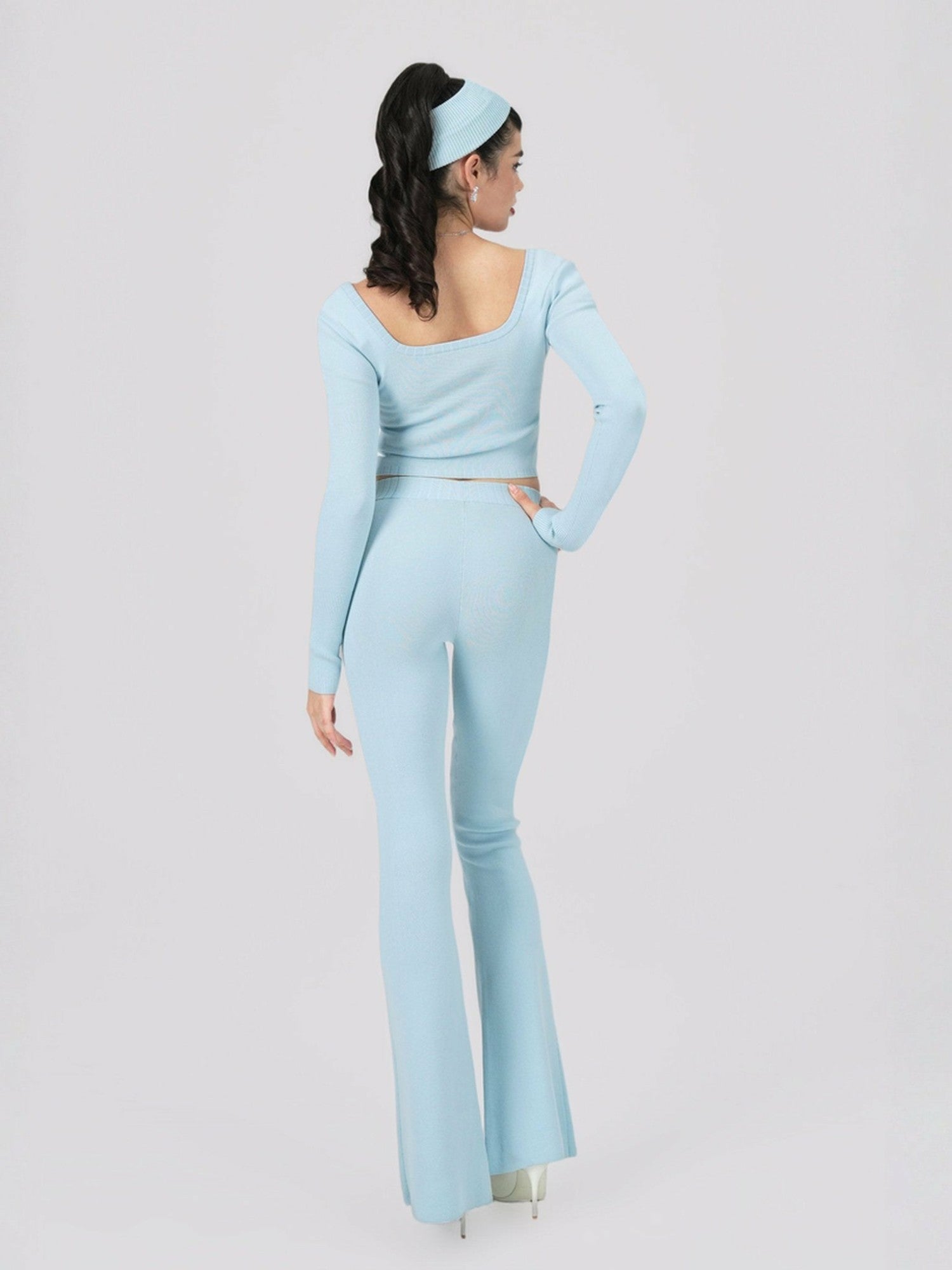 Holly Pants: Blue Knit Pants for Resort Outfit | Nana Jacqueline