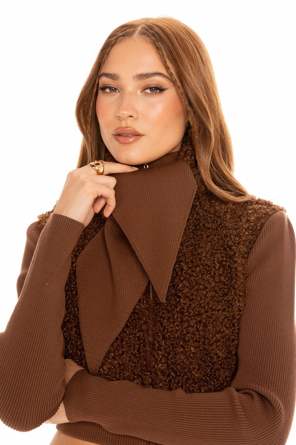 Hailey Knit Jacket: Brown Knit Jacket for Brunch | Nana Jacqueline