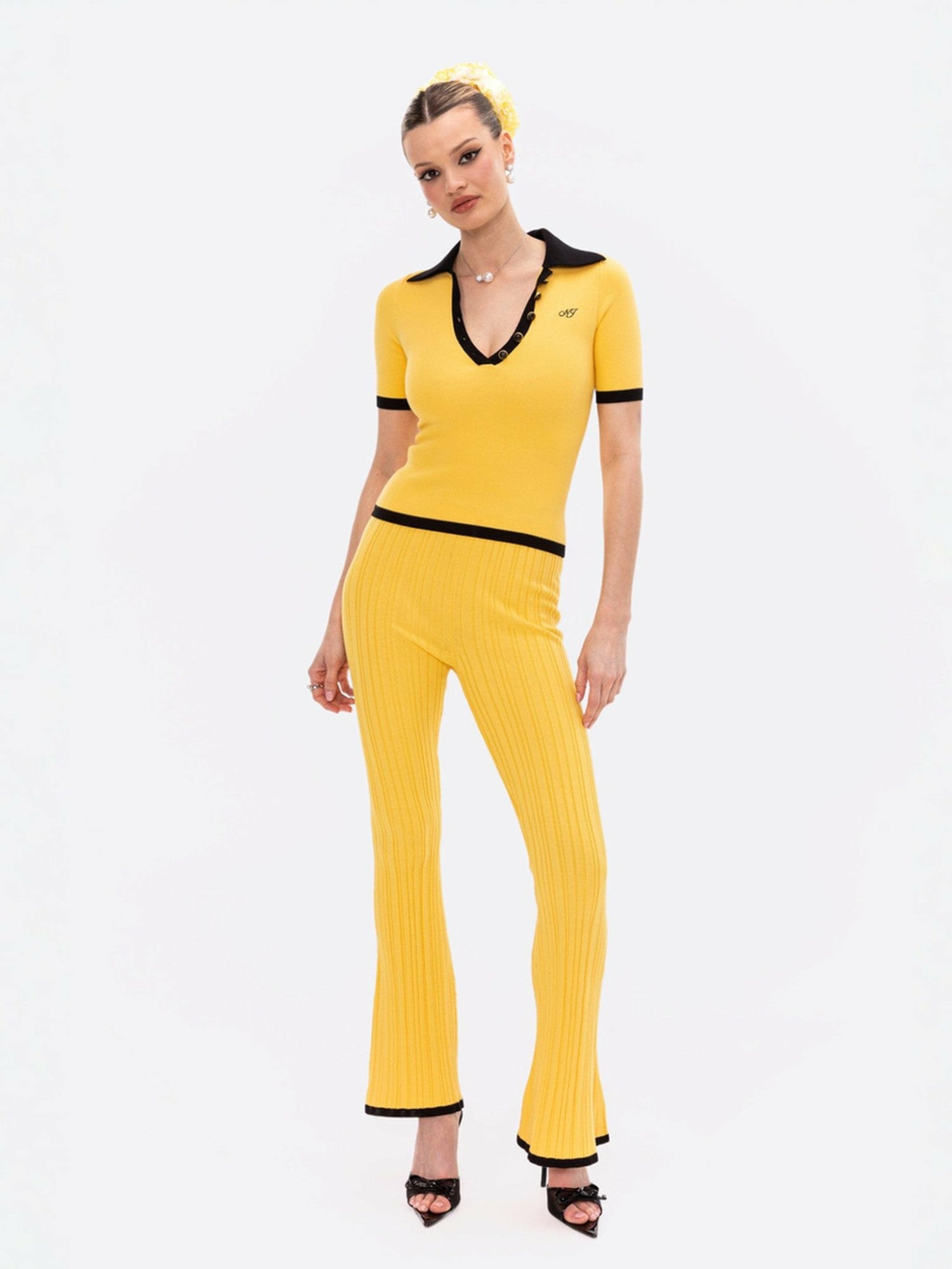 Hazel Polo Top: Yellow Knit Top for Country Club Brunch | Nana Jacqueline