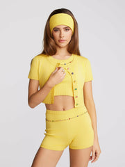 Kennedy Knit Shorts: Yellow Knit Shorts for Resort Vacation | Nana Jacqueline