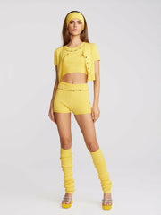 Kennedy Knit Shorts: Yellow Knit Shorts for Resort Vacation | Nana Jacqueline