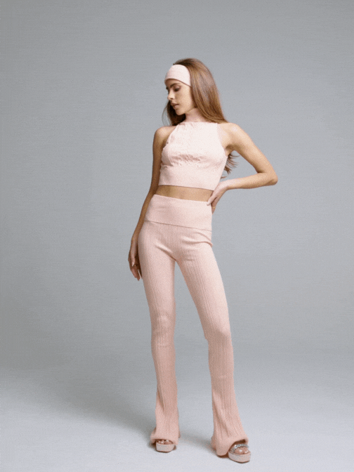 Janelle Knit Pants: Peach Knit Pants for Resort Brunch | Nana Jacqueline