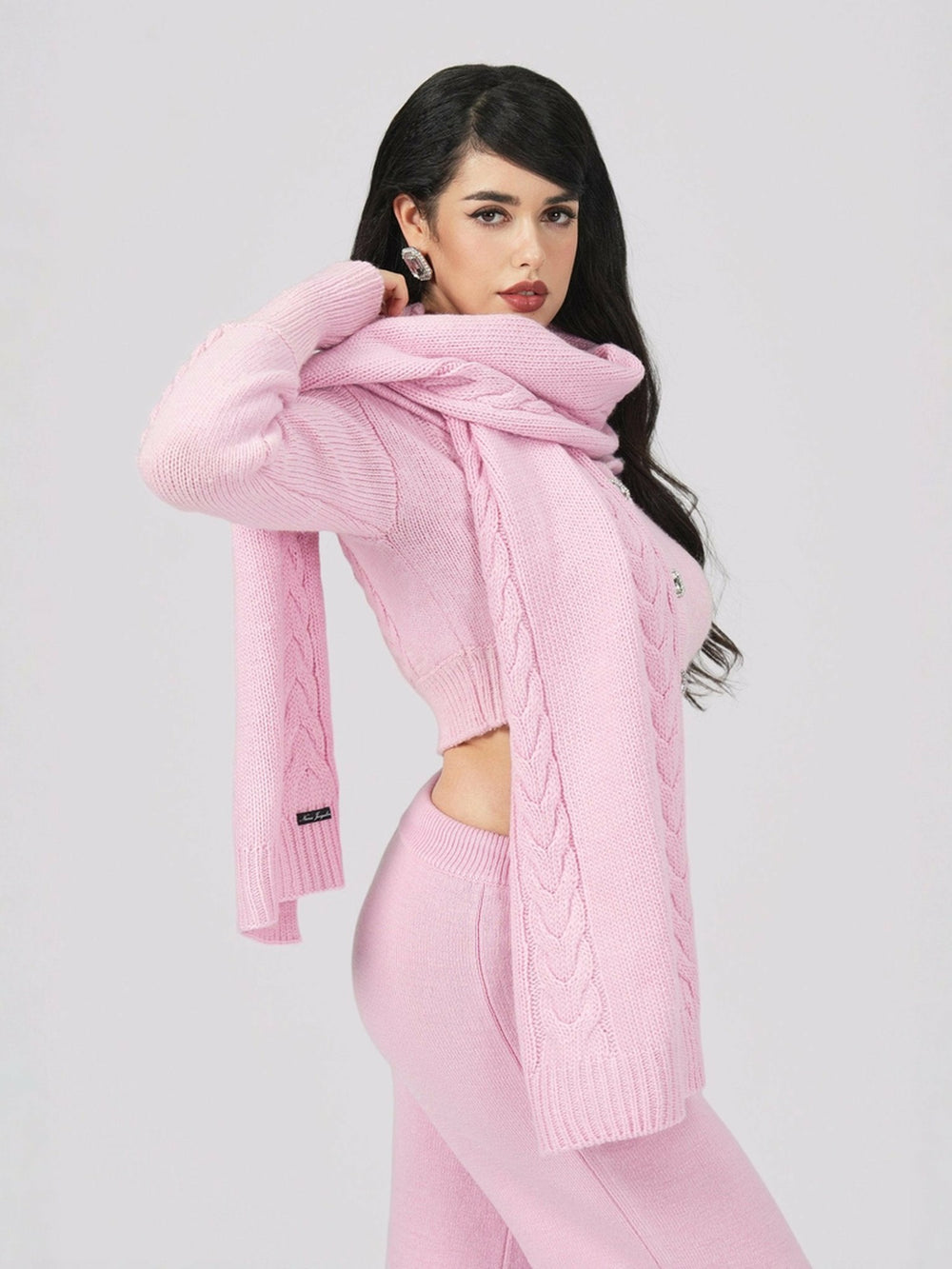 Addison Coat + Scarf Set: Pink Knit Set for Resort Brunch | Nana Jacqueline