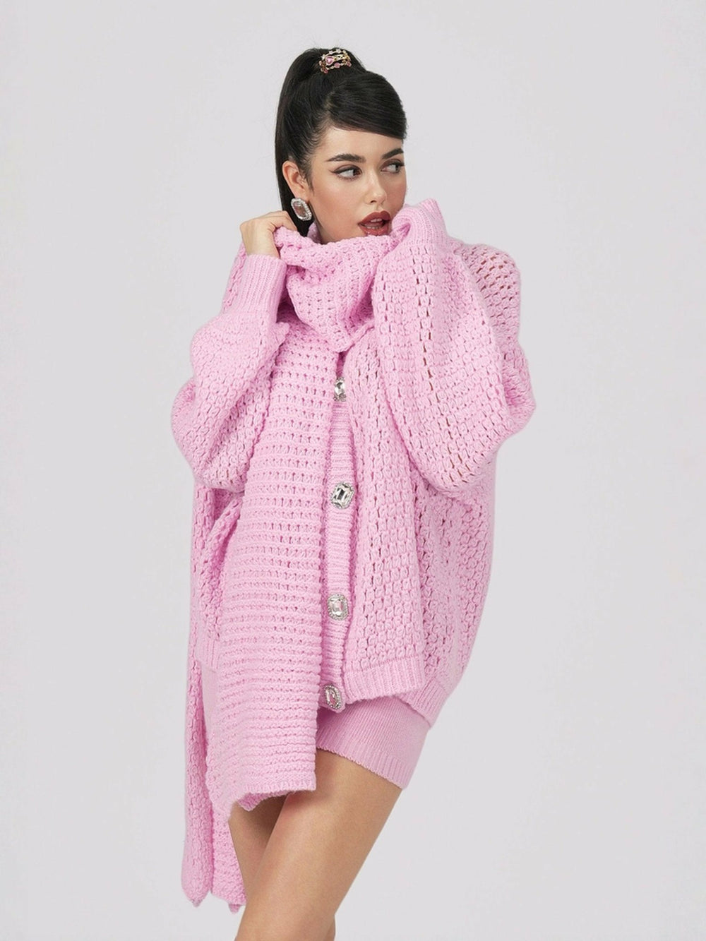Alexis Cardigan + Scarf Set: Pink Knit Set for Resort Brunch | Nana Jacqueline