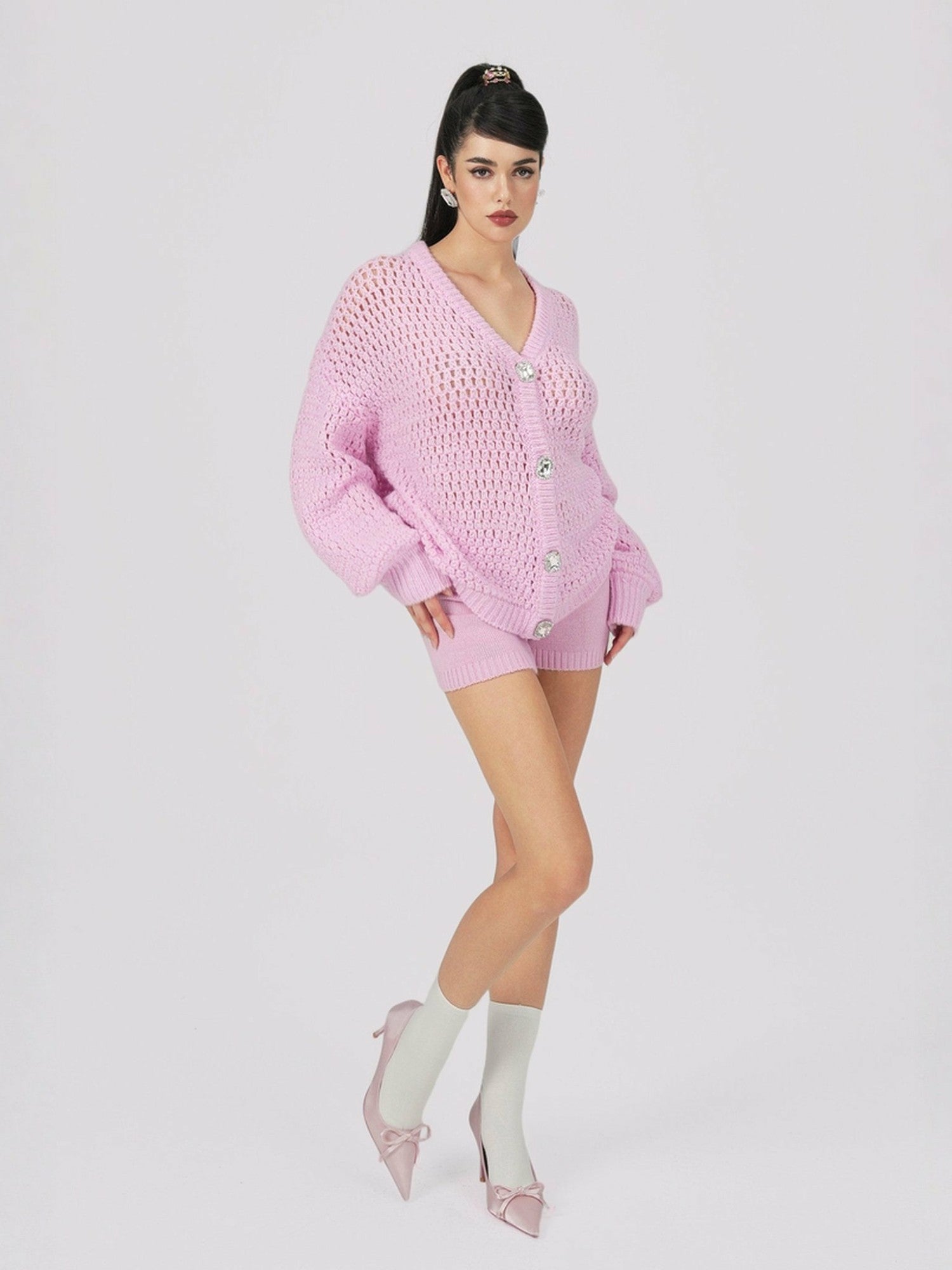 Alexis Cardigan + Scarf Set: Pink Knit Set for Resort Brunch | Nana Jacqueline