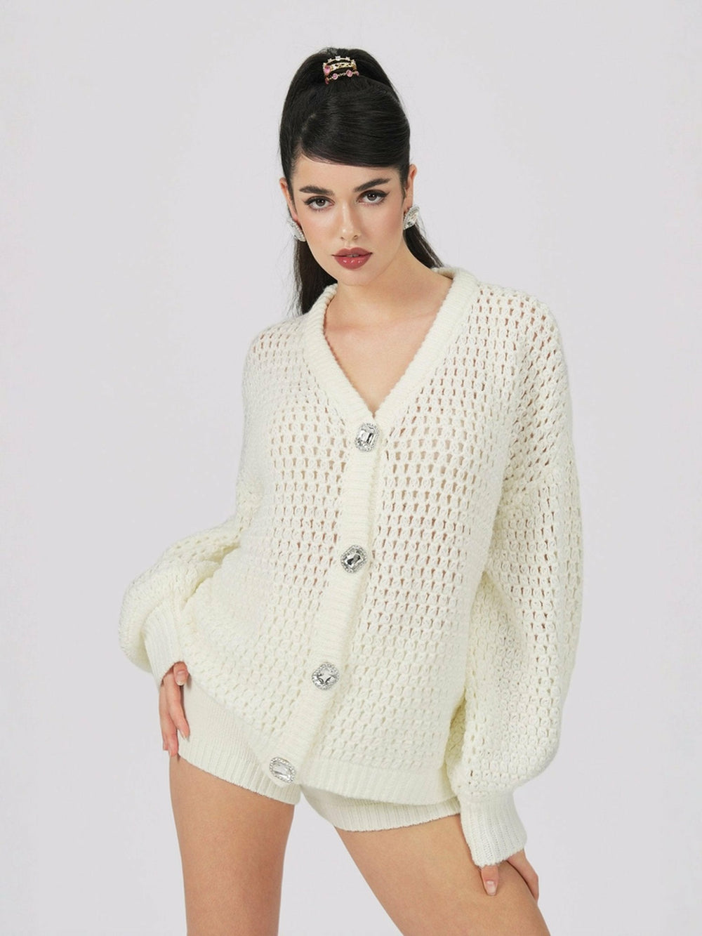 Alexis Cardigan + Scarf Set: White Knit Set for Resort Brunch | Nana Jacqueline