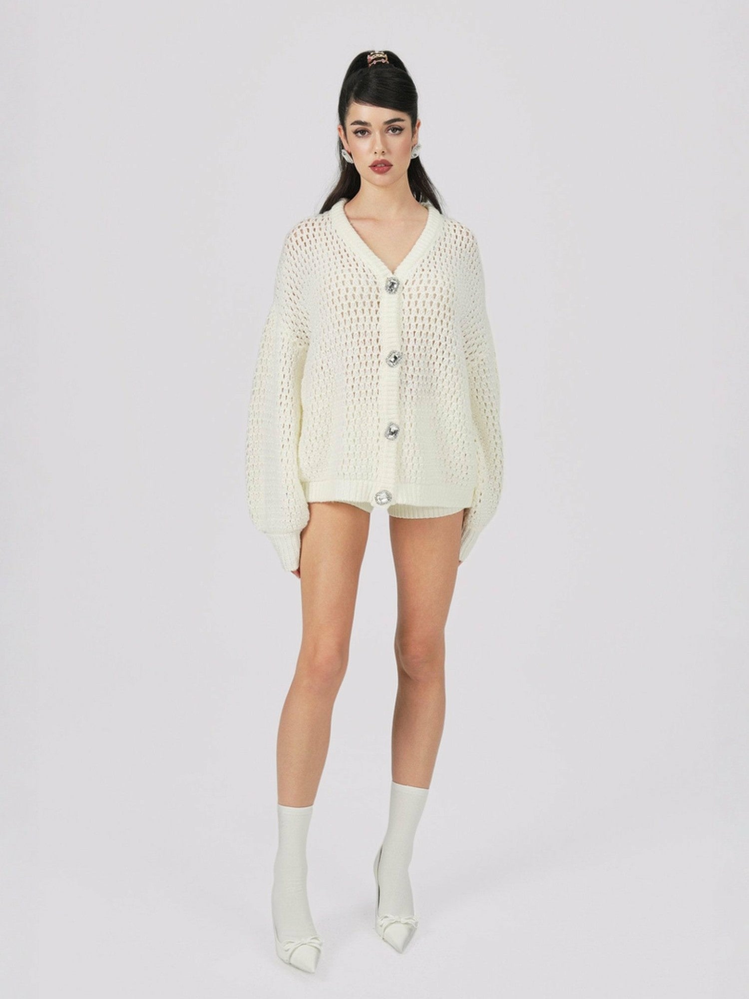 Alexis Cardigan + Scarf Set: White Knit Set for Resort Brunch | Nana Jacqueline