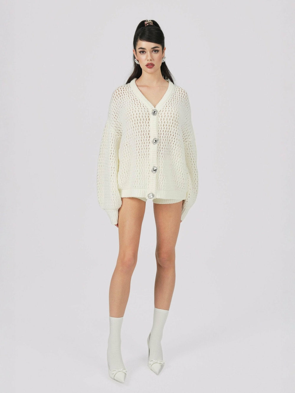 Alexis Cardigan + Scarf Set: White Knit Set for Resort Brunch | Nana Jacqueline