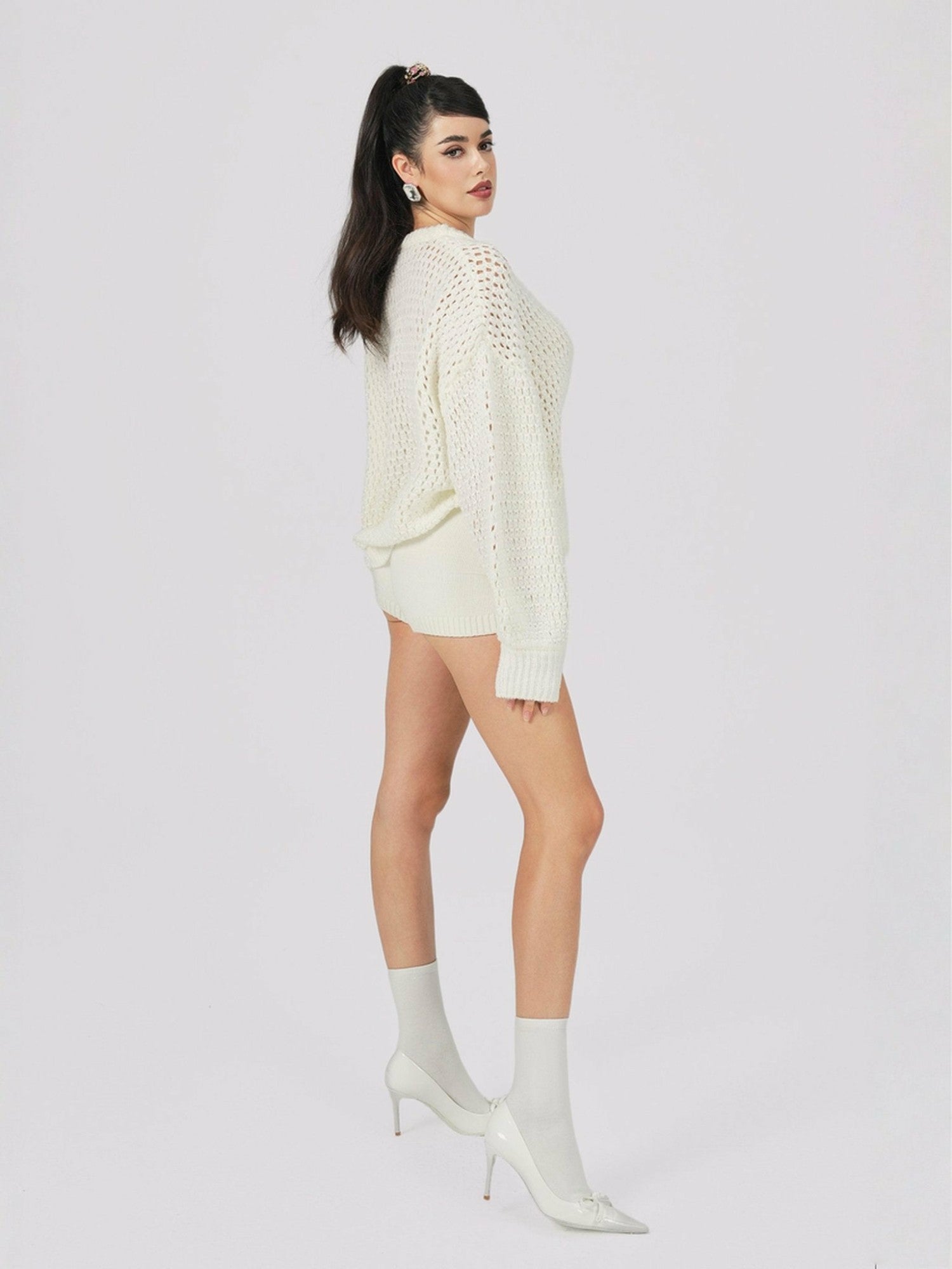 Alexis Cardigan + Scarf Set: White Knit Set for Resort Brunch | Nana Jacqueline
