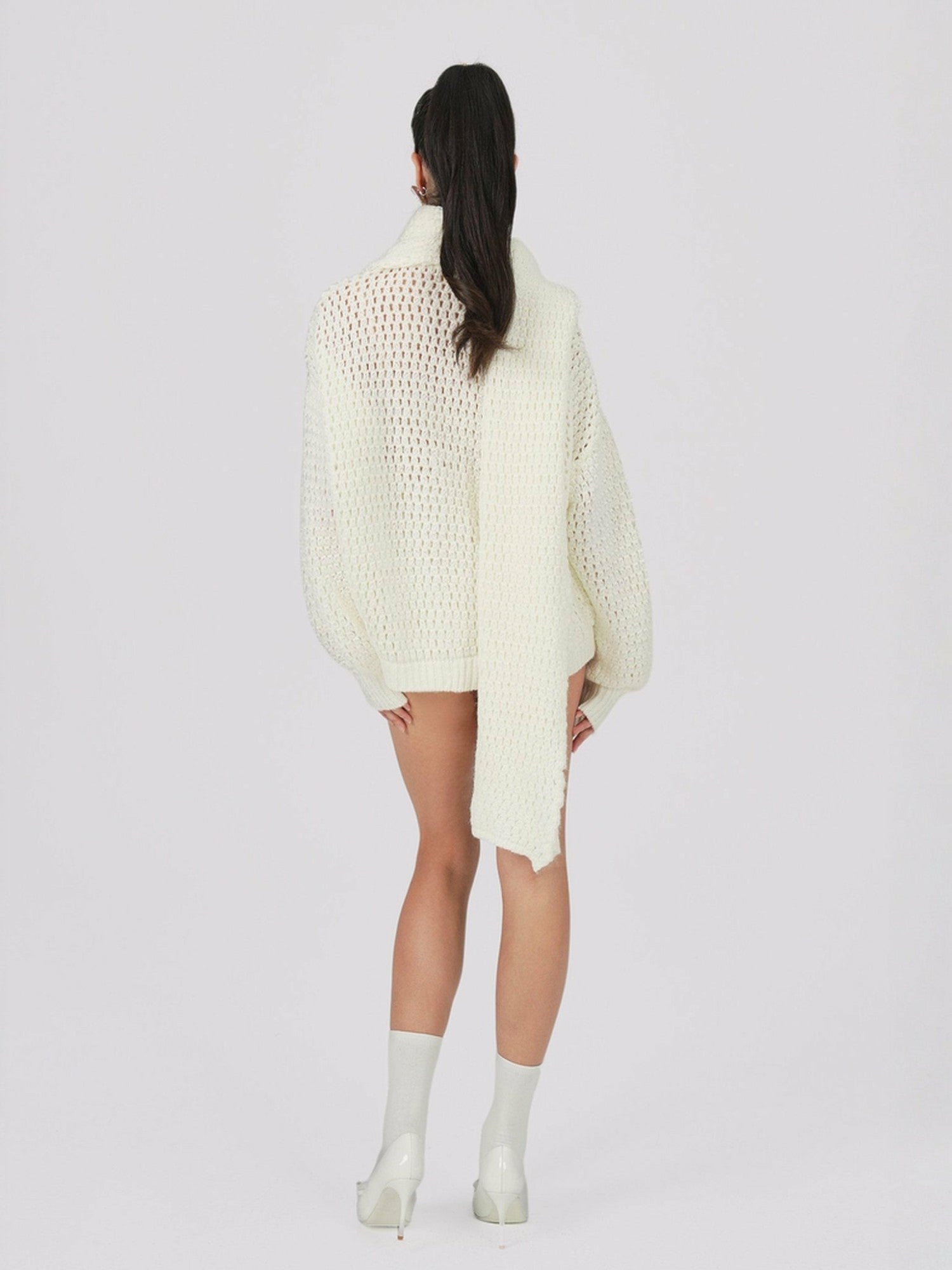 Alexis Cardigan + Scarf Set: White Knit Set for Resort Brunch | Nana Jacqueline