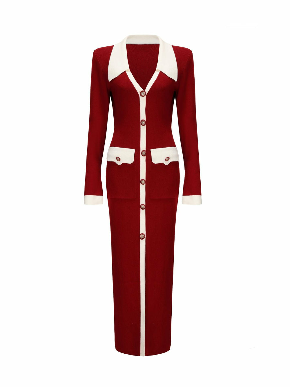 Felicity Long Knit Cardigan: Red Knit Cardigan for Holiday Party | Nana Jacqueline