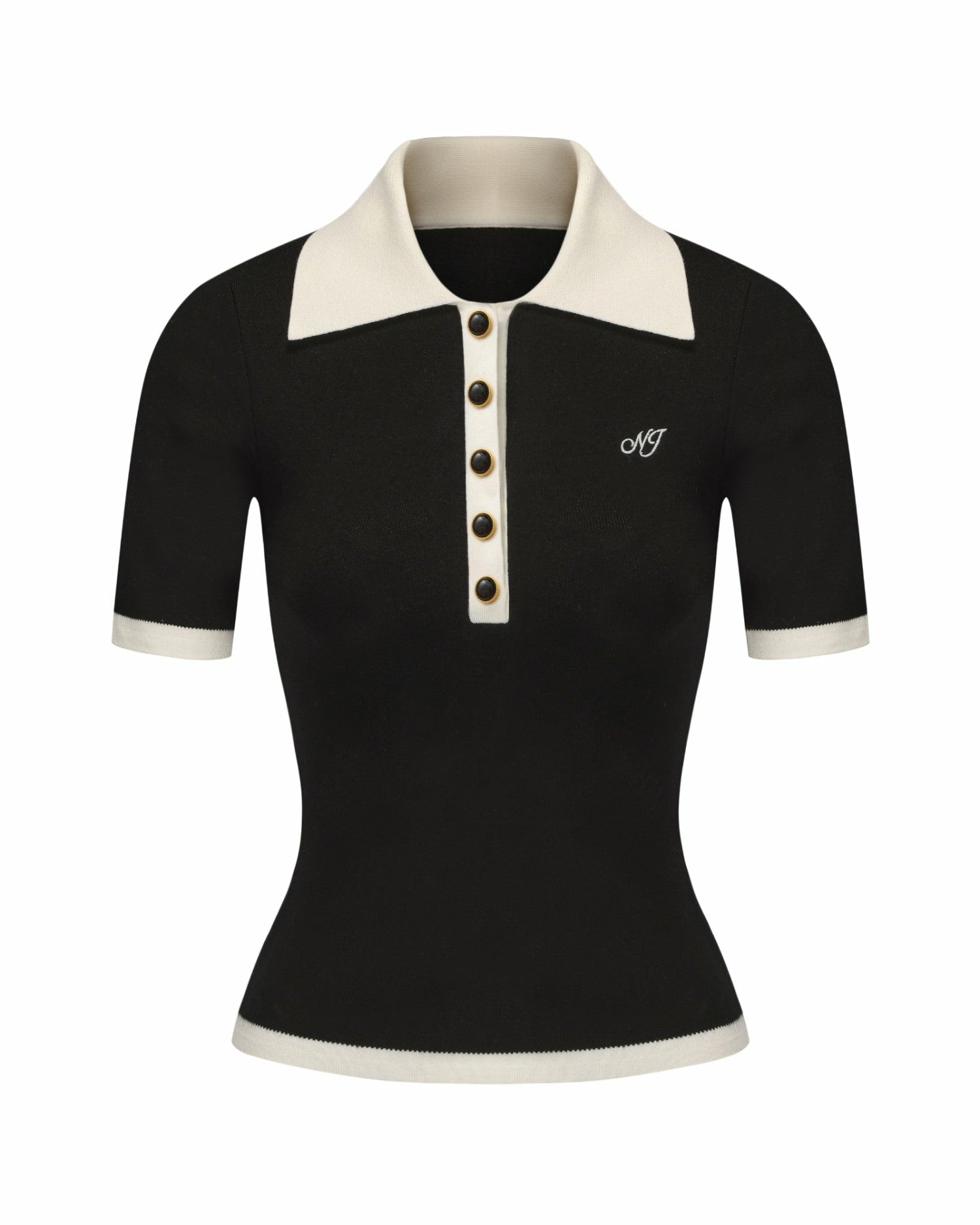 Hazel Polo Top: Black Knit Top for Country Club Brunch | Nana Jacqueline