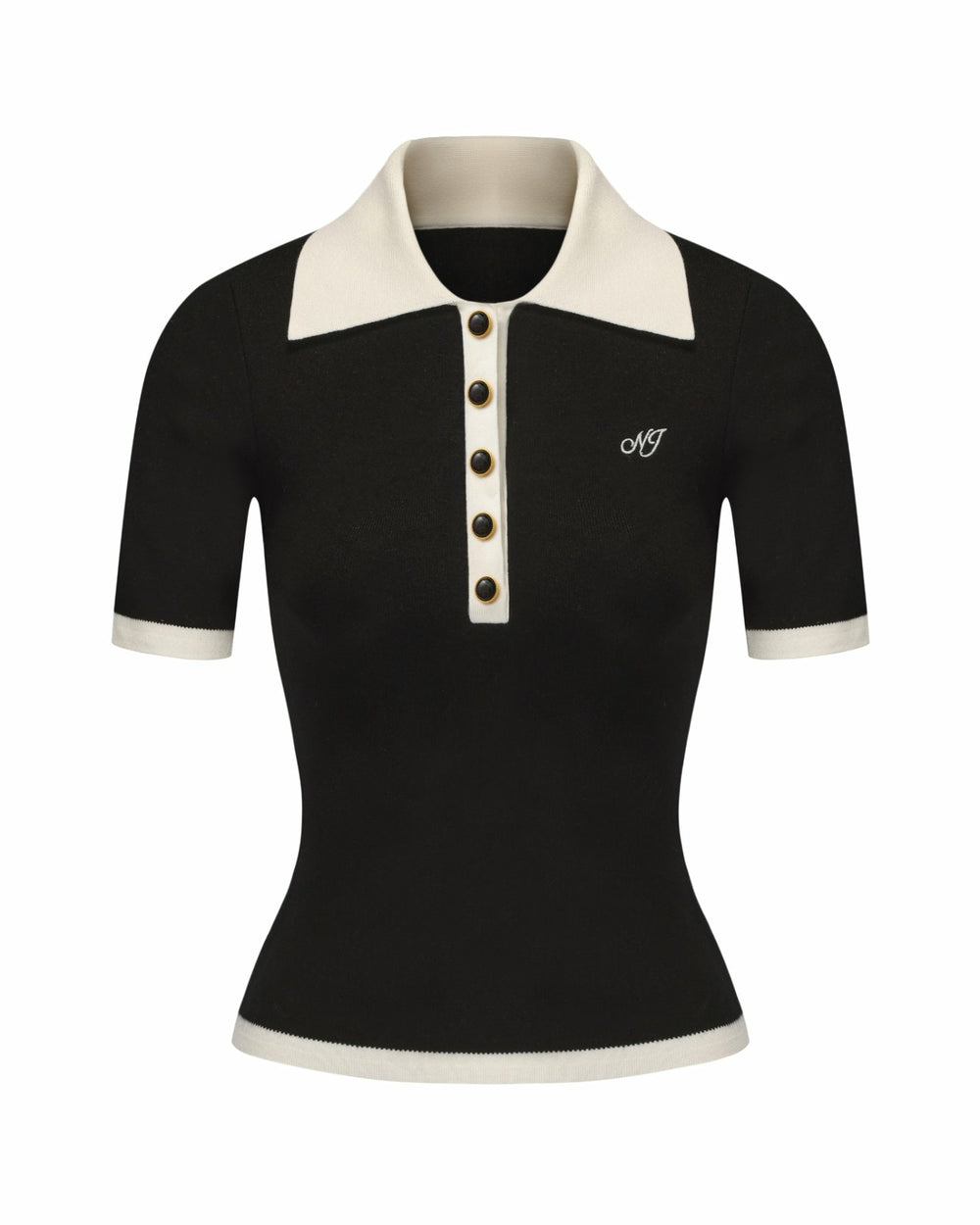 Hazel Polo Top: Black Knit Top for Country Club Brunch | Nana Jacqueline