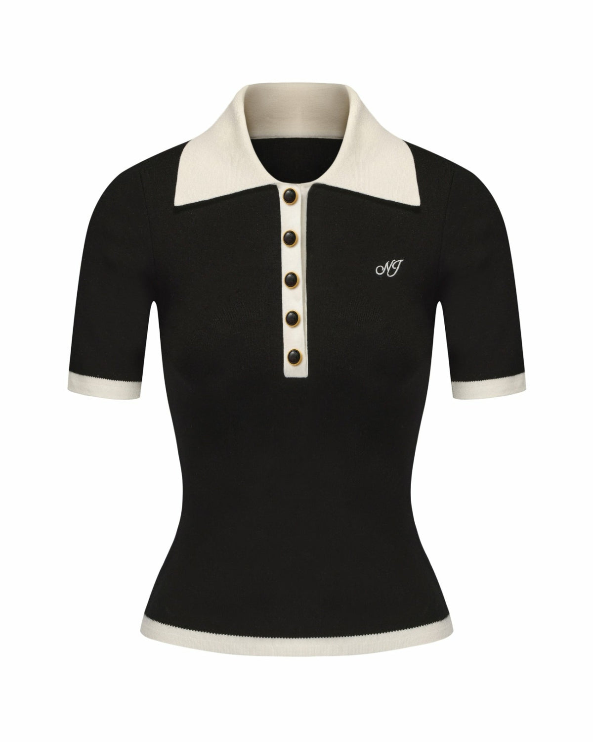 Hazel Polo Top: Black Knit Top for Country Club Brunch | Nana Jacqueline