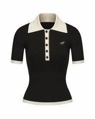 Hazel Polo Top: Black Knit Top for Country Club Brunch | Nana Jacqueline