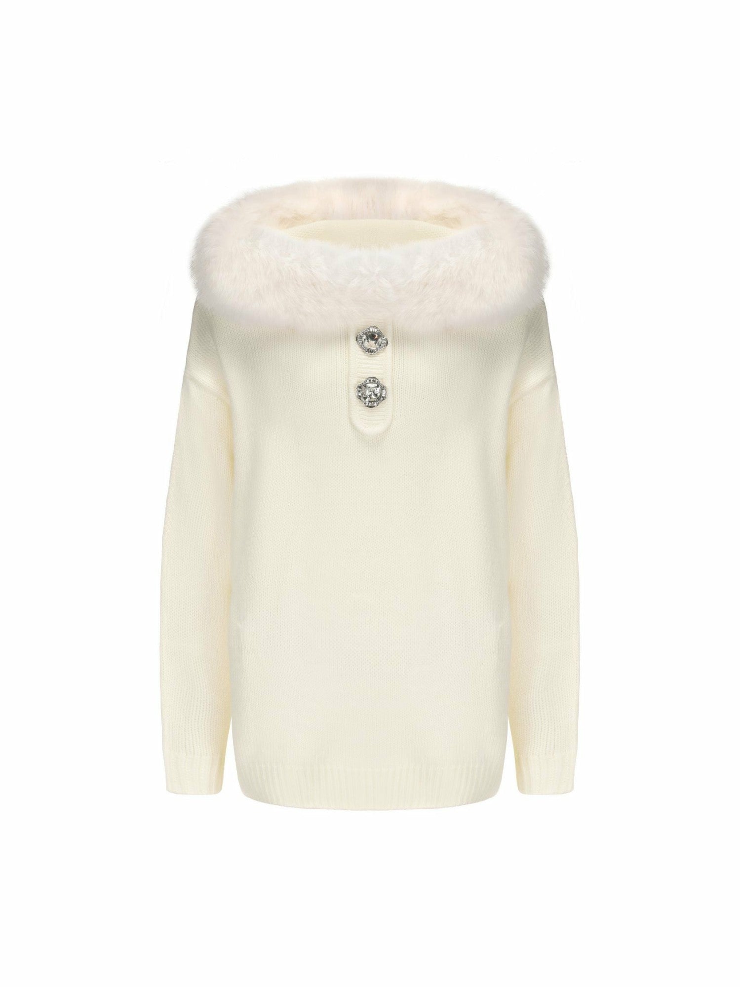 Ava Fur Sweatshirt: White Knit Sweatshirt for Ski Trip | Nana Jacqueline