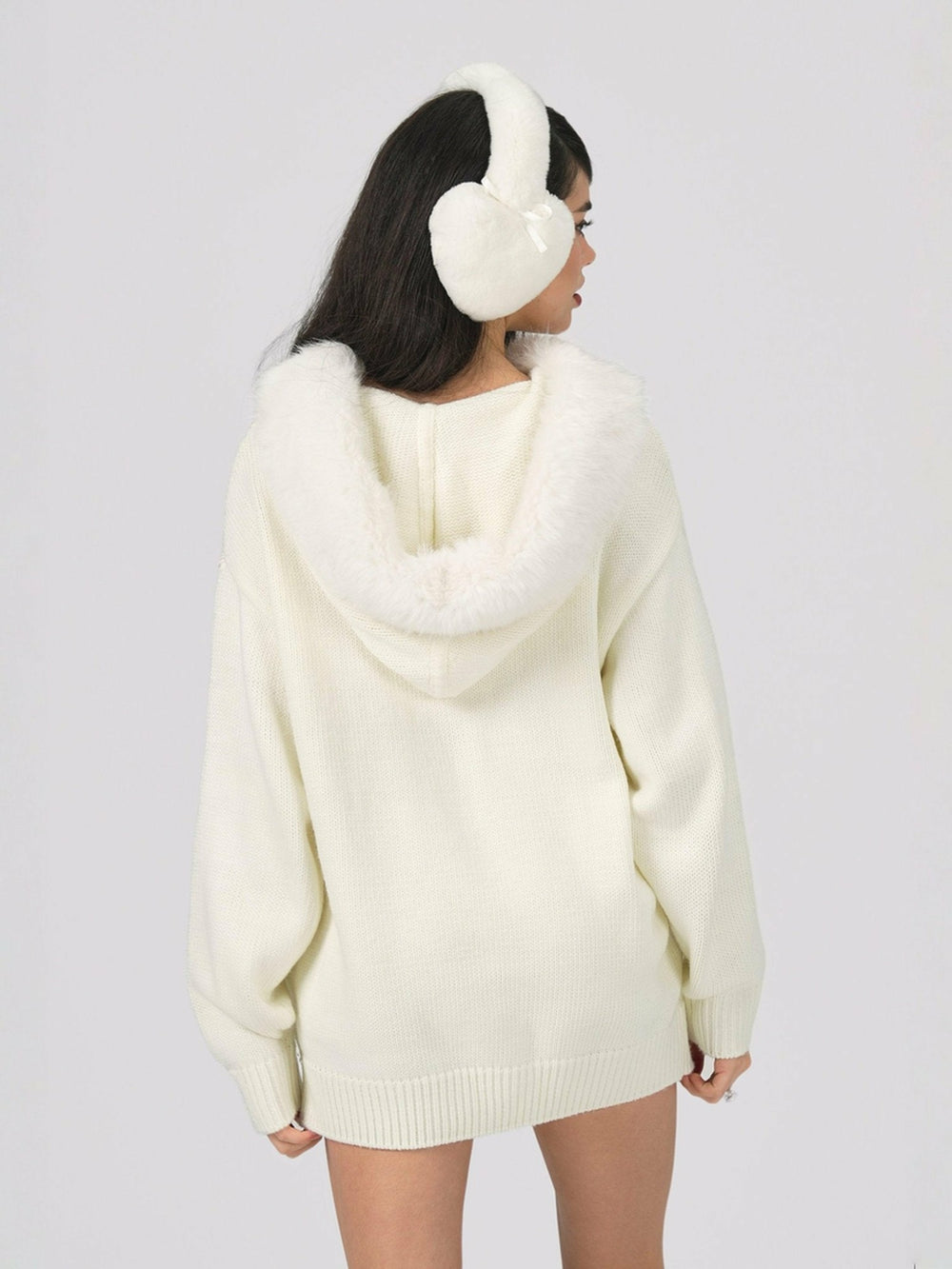 Ava Fur Sweatshirt: White Knit Sweatshirt for Ski Trip | Nana Jacqueline