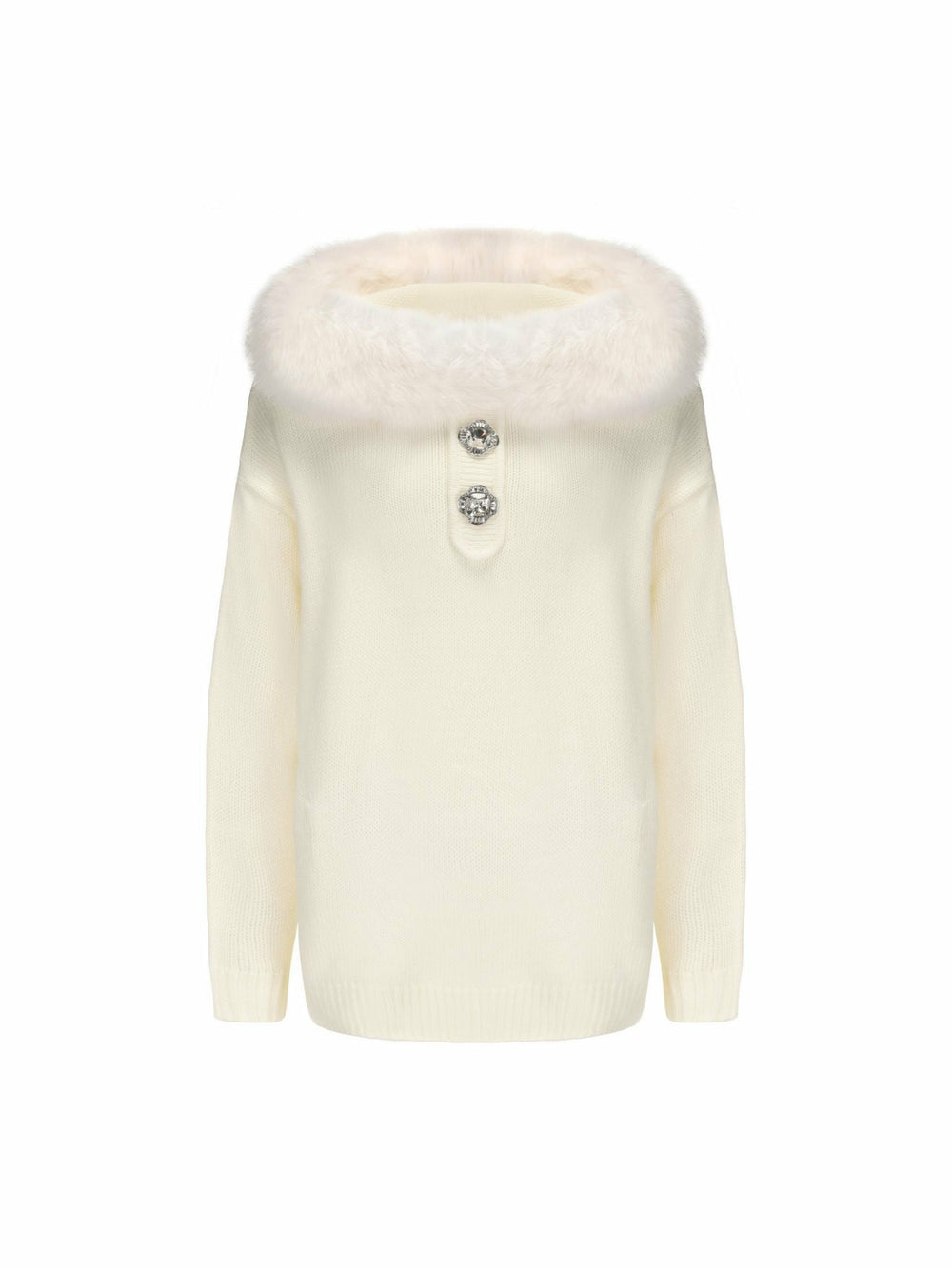 Ava Fur Sweatshirt: White Knit Sweatshirt for Ski Trip | Nana Jacqueline