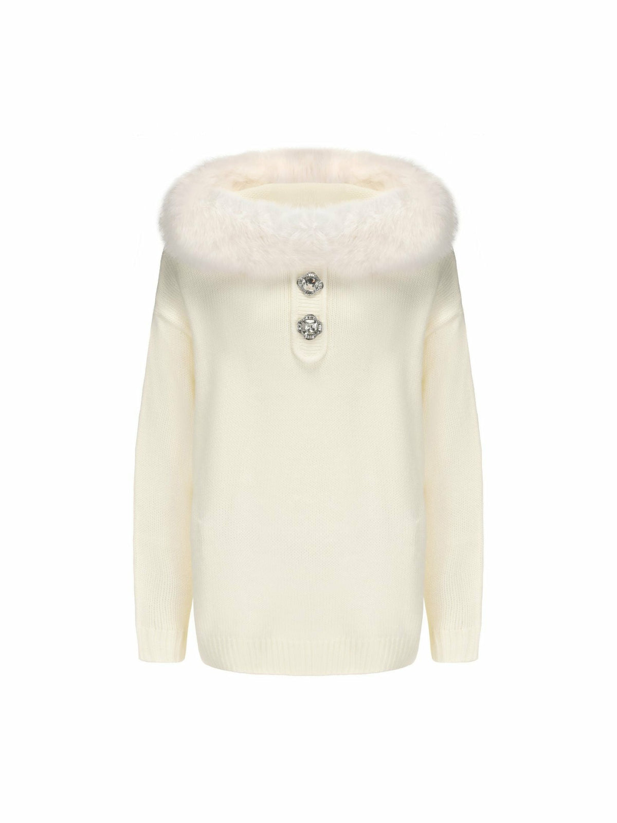 Ava Fur Sweatshirt: White Knit Sweatshirt for Ski Trip | Nana Jacqueline