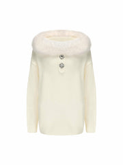 Ava Fur Sweatshirt: White Knit Sweatshirt for Ski Trip | Nana Jacqueline