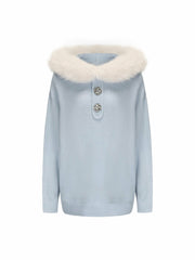 Ava Fur Sweatshirt: Blue Sweatshirt for Ski Resort | Nana Jacqueline