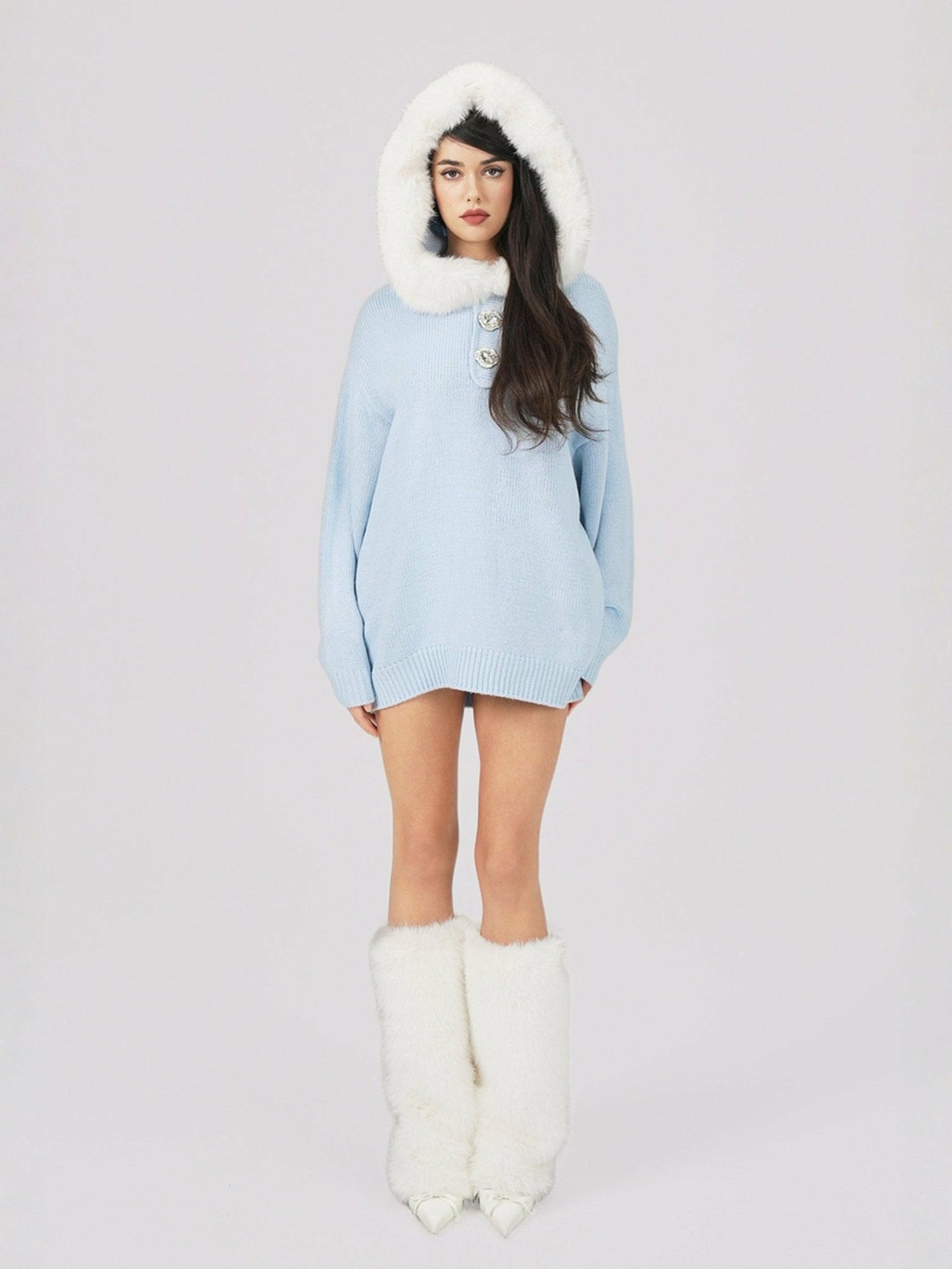 Ava Fur Sweatshirt: Blue Sweatshirt for Ski Resort | Nana Jacqueline