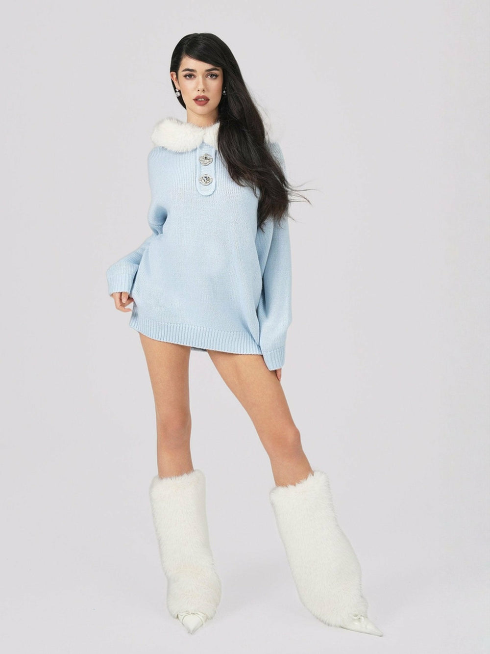 Ava Fur Sweatshirt: Blue Sweatshirt for Ski Resort | Nana Jacqueline