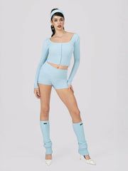 Holly Legwarmers: Blue Legwarmers for Resort Outfit | Nana Jacqueline