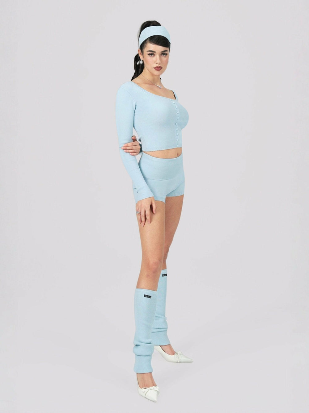 Holly Legwarmers: Blue Legwarmers for Resort Outfit | Nana Jacqueline
