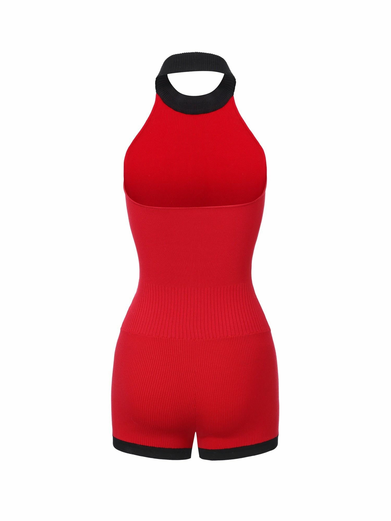 Red Contrast Halter Knit Romper | Nana Jacqueline