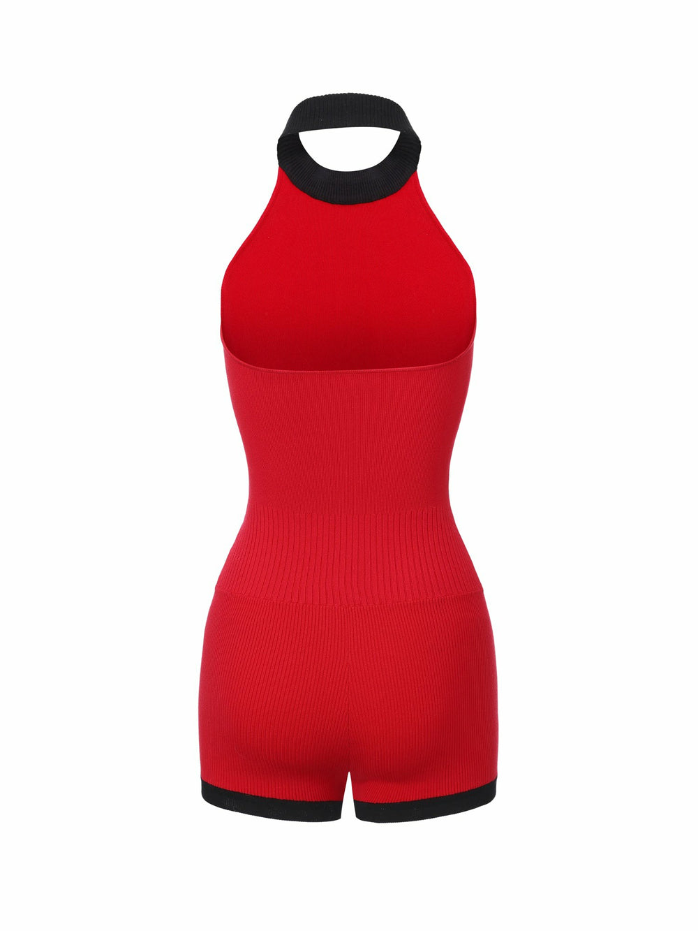 Red Contrast Halter Knit Romper | Nana Jacqueline