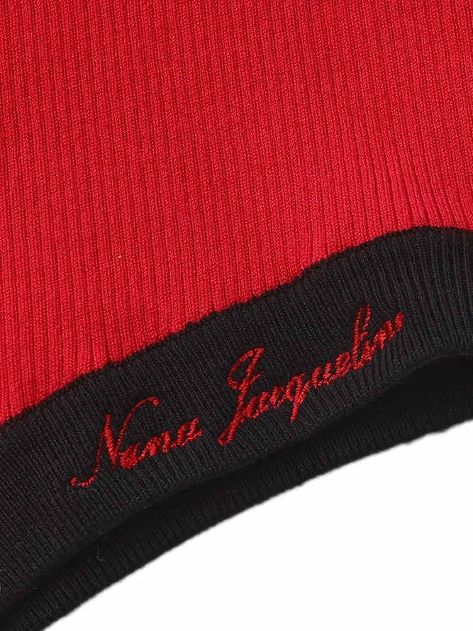 Red Contrast Halter Knit Romper | Nana Jacqueline