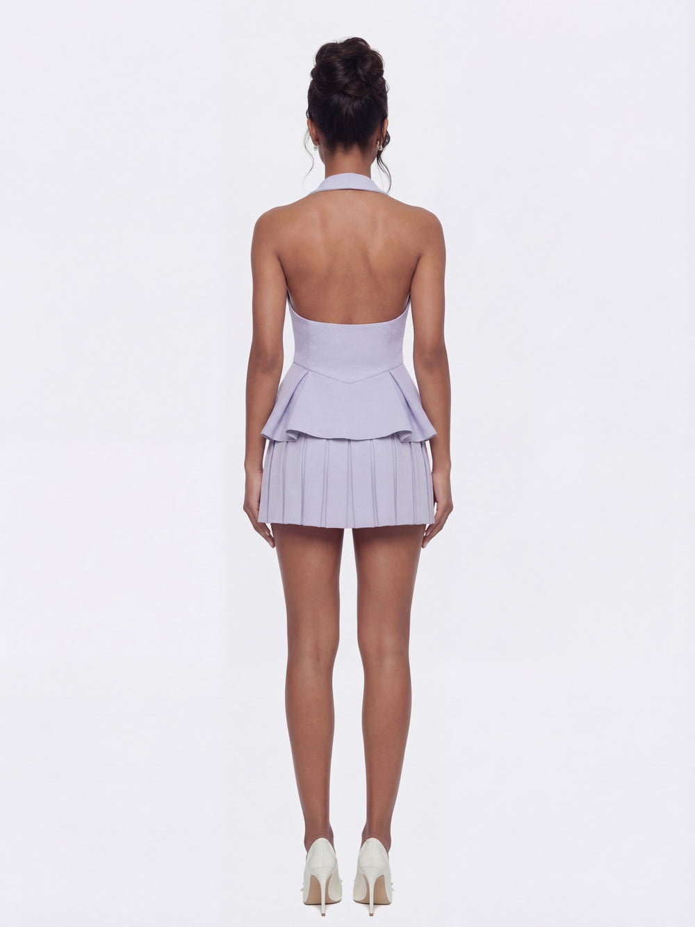 Camille Tailored Pleated Purple Mini Skirt: Purple Mini Skirt for Garden Party | Nana Jacqueline