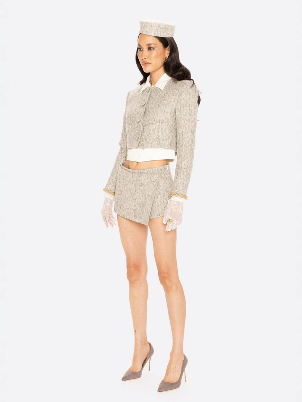 Francesca Mini Skirt: Gray Mini Skirt for Brunch | Nana Jacqueline