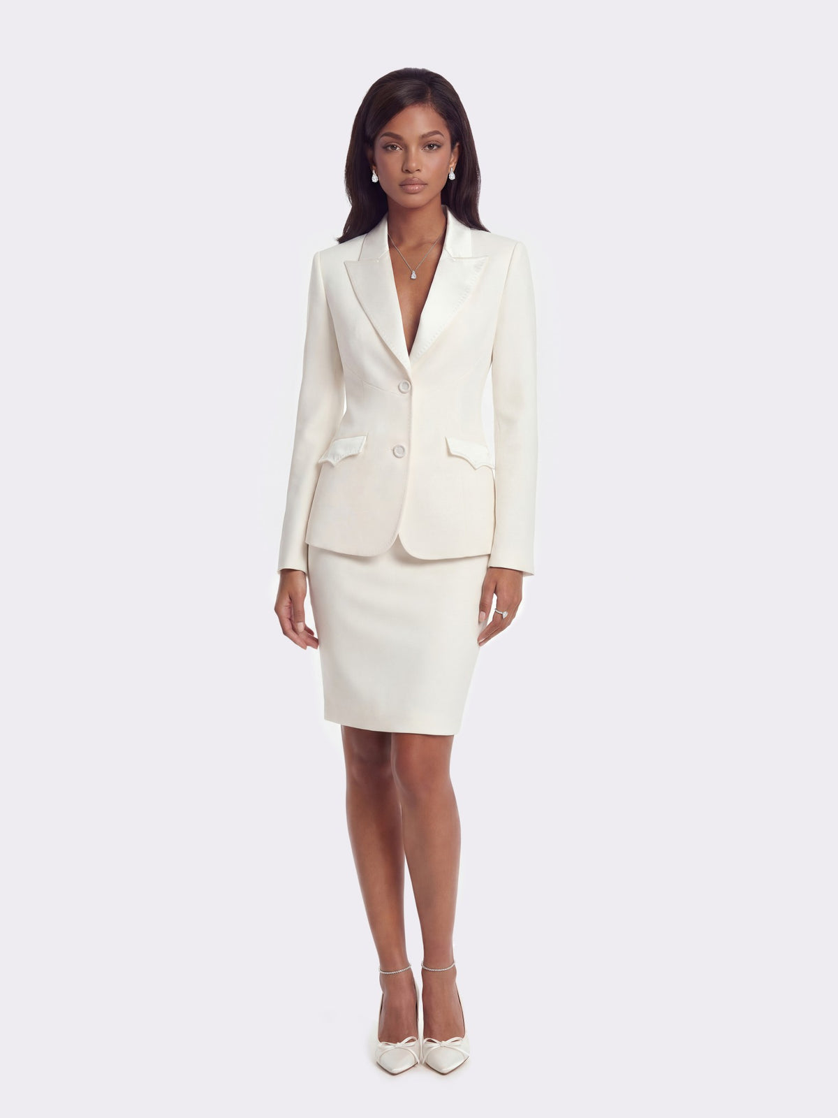 Yvette Tailored White Pencil Structured Skirt | Nana Jacqueline