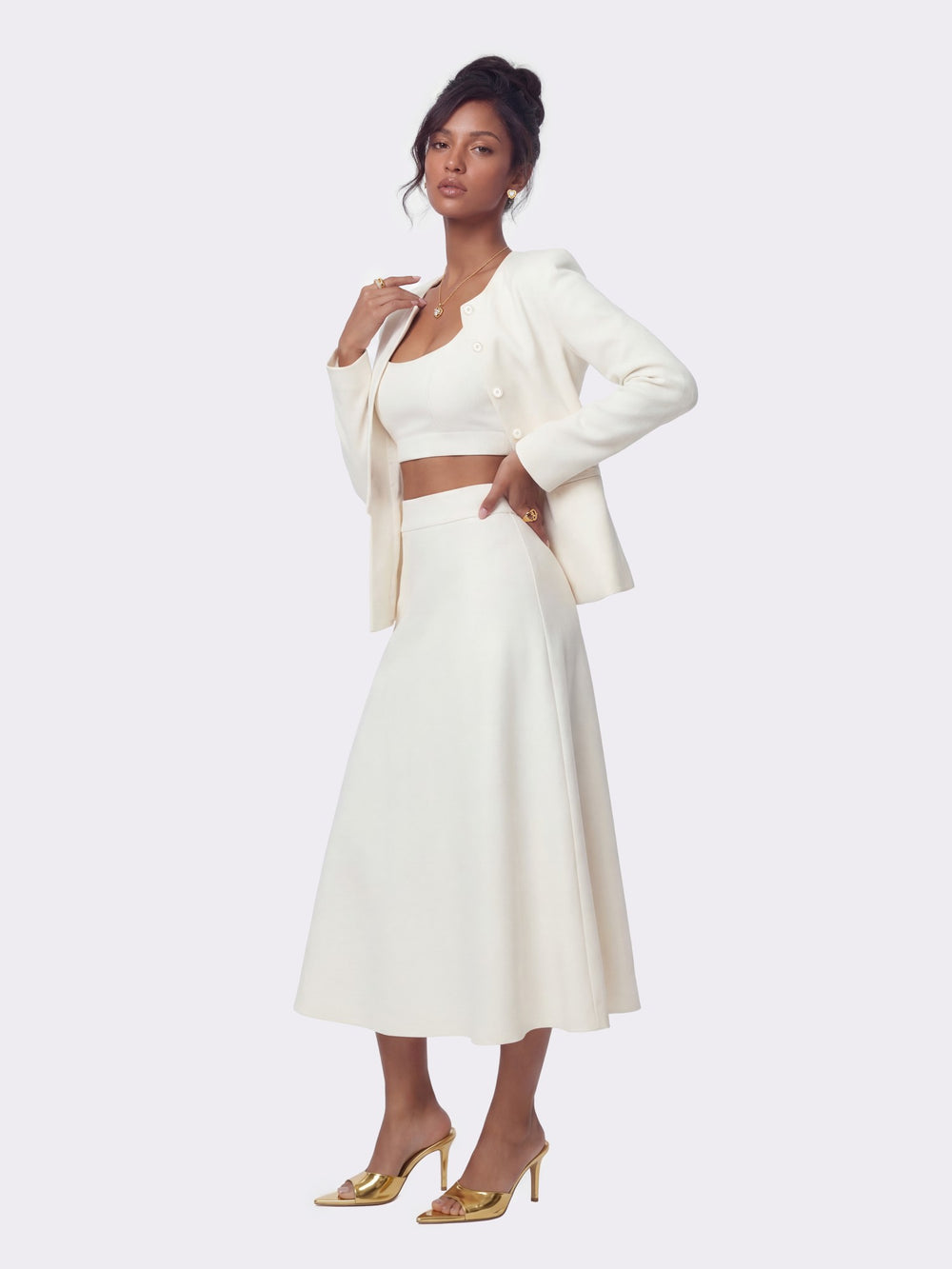 Natalia Tailored A-Line White Midi Skirt: White Midi Skirt for Bridal Shower | Nana Jacqueline