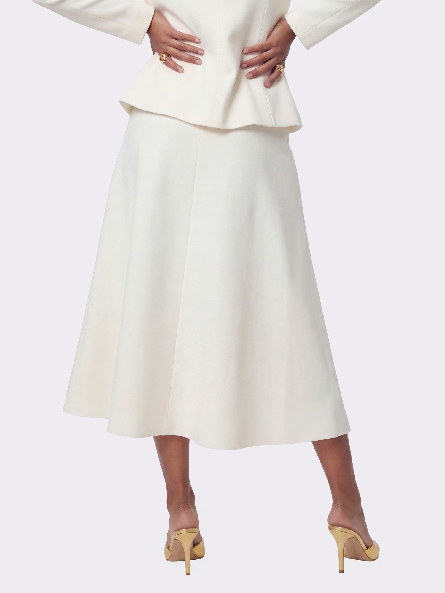 Natalia Tailored A-Line White Midi Skirt: White Midi Skirt for Bridal Shower | Nana Jacqueline