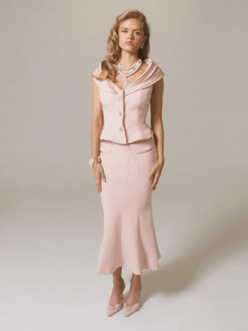 Belle Satin Skirt: Pink Midi Skirt for Garden Party | Nana Jacqueline