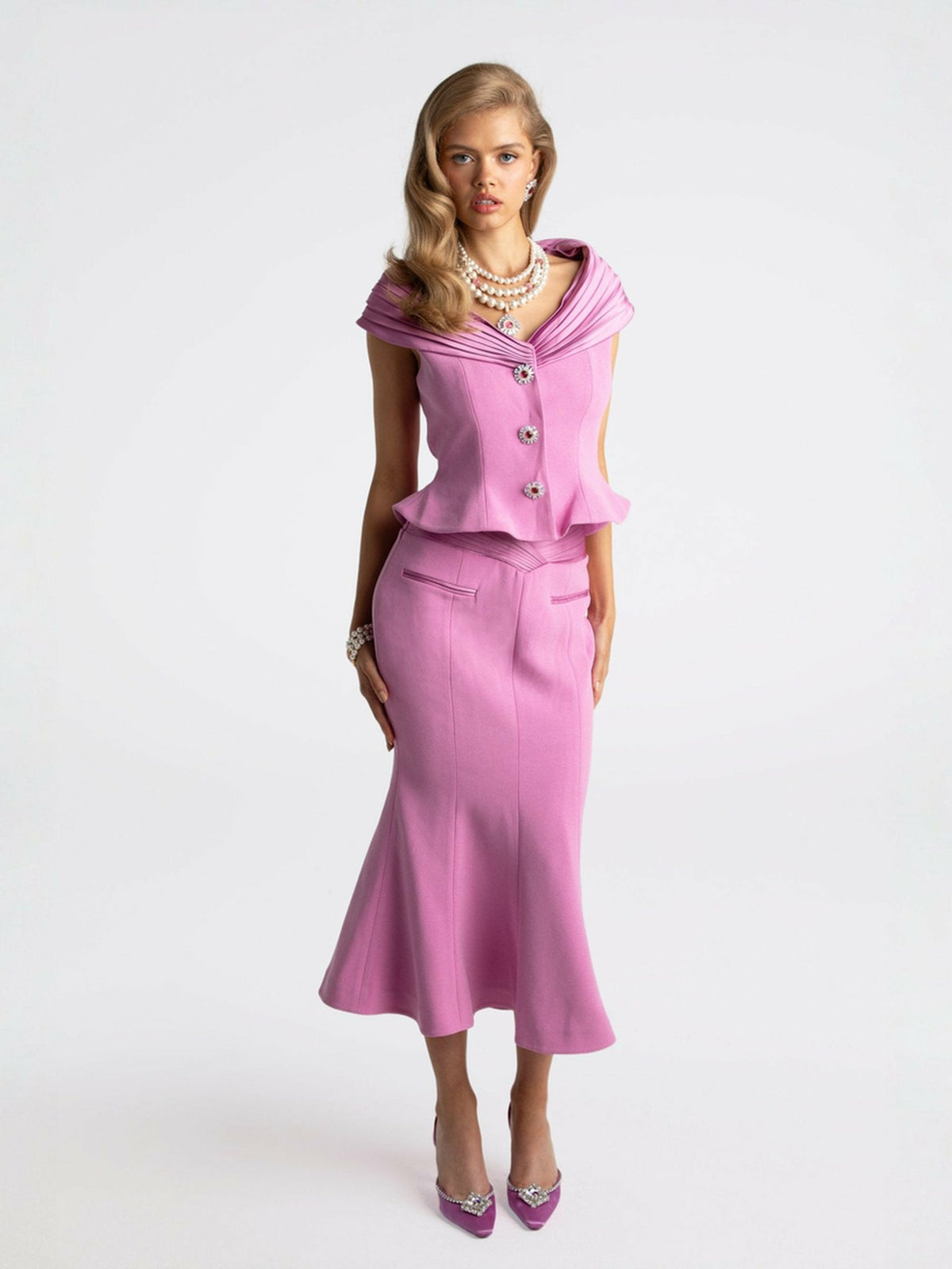 Belle Satin Skirt: Pink Midi Skirt for Garden Party | Nana Jacqueline