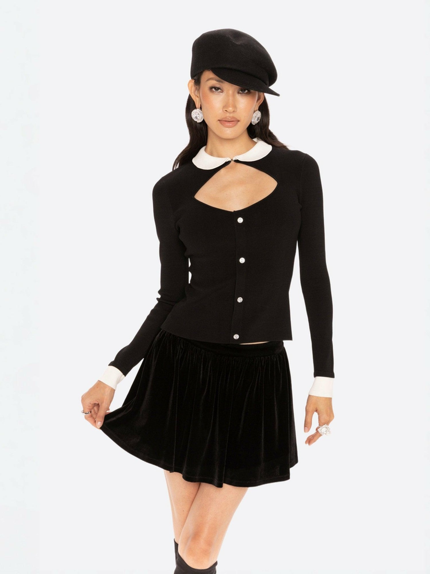 Isabellea Velvet Mini Skirt: Black Mini Skirt for Cocktail Party | Nana Jacqueline