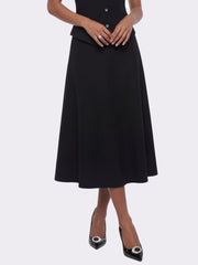 Natalia Tailored A-Line Black Midi Skirt: Black Midi Skirt for Cocktail Party | Nana Jacqueline